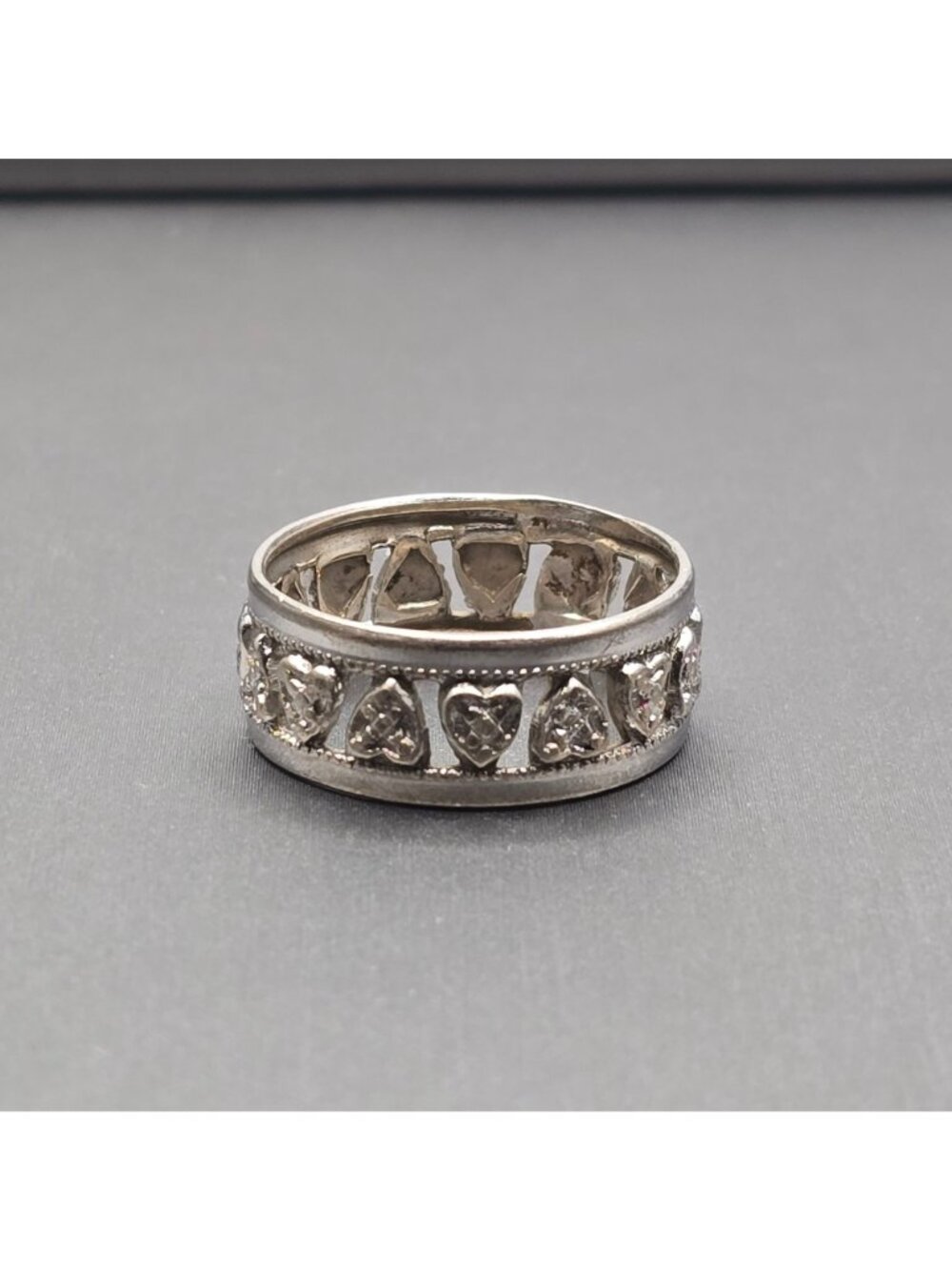 Vintage Sterling Silver Heart Band Ring Size 9 Filigree Cutout Band Signed FSDO - Picture 4 of 10